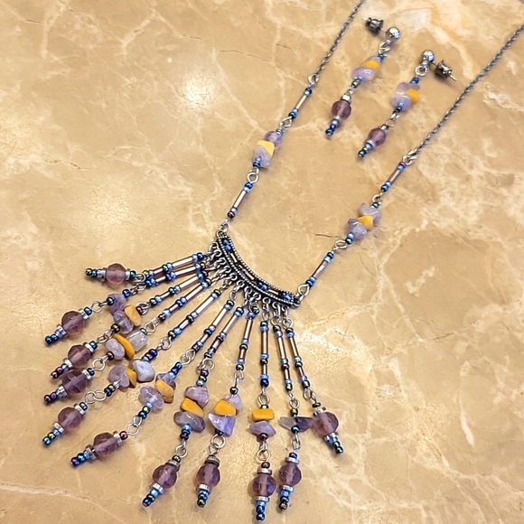 Bohemian Dangling Necklace and Matching Pierced Earrings - Picture 3 of 7